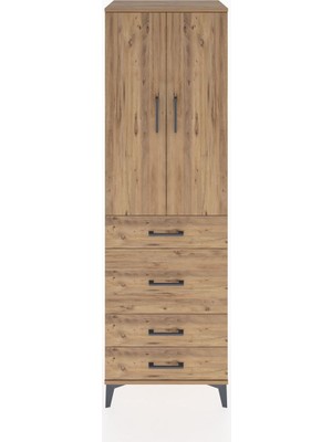 Hyperion Dolap Tek Raflı 4 Çekmeceli Tek Askılı 60X44X195 Çam-Çam