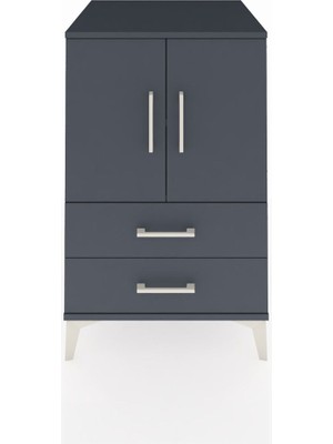 Kronos Komodin 2 Raflı 2 Çekmeceli 2 Kapaklı 60X59X96 Antrasit-Antrasit