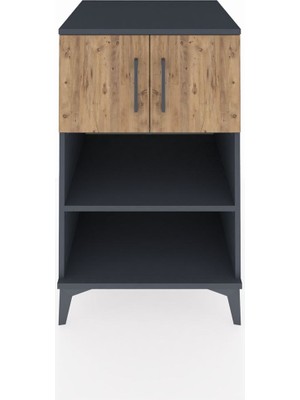 Kronos Komodin 2 Raflı 2 Kapaklı 60X59X96 Antrasit-Çam