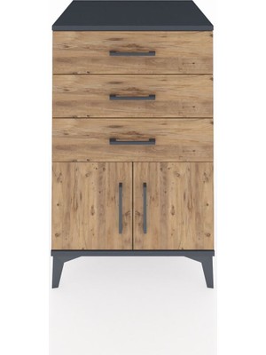 Kronos Komodin 3 Çekmeceli 2 Kapaklı 60X59X96 Antrasit-Çam