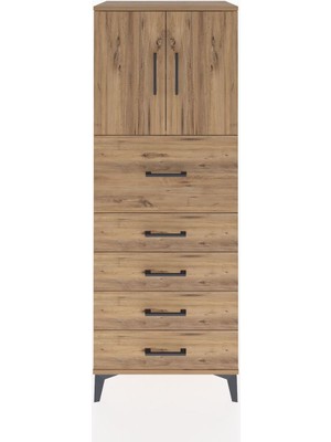 Hyperion Dolap 2 Raflı 5 Çekmeceli 2 Kapaklı 60X44X163 Çam-Çam