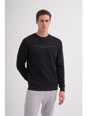Cazador 52350 Siyah Erkek %100 Pamuk Önü Yazılı Slim Fit Sweatshirt