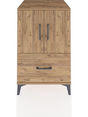 Kronos Komodin 2 Raflı Tek Çekmeceli 2 Kapaklı 60X59X96 Çam-Çam