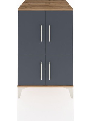 Kronos Komodin 2 Raflı 4 Kapaklı 60X59X96 Çam-Antrasit
