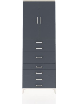 Arges Dolap 3 Raflı 7 Çekmeceli 2 Kapaklı 88X30X243 Aytaşı-Antrasit