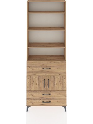 Arges Dolap 5 Raflı 3 Çekmeceli 2 Kapaklı 88X30X243 Çam-Çam