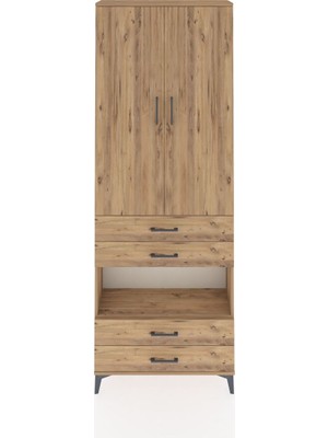 Arges Dolap 5 Raflı 4 Çekmeceli 2 Kapaklı 88X30X243 Çam-Çam