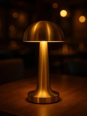 Şarjlı Masa Lambası, 3 Renkli Işık, Metal Gövde, Gold Renk