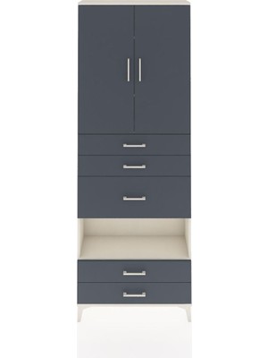 Arges Dolap 4 Raflı 5 Çekmeceli 2 Kapaklı 88X30X243 Aytaşı-Antrasit