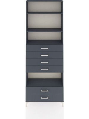 Arges Dolap 4 Raflı 6 Çekmeceli 88X30X243 Antrasit-Antrasit