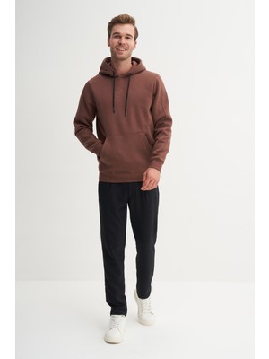 Cazador 53605 Kahve Erkek Regular Fit Kapüşonlu Kanguru Cepli Sweatshirt