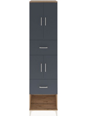 Hyperion Dolap 3 Raflı 2 Çekmeceli 4 Kapaklı 60X44X243 Çam-Antrasit