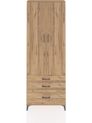 Arges Dolap 4 Raflı 3 Çekmeceli 2 Kapaklı 88X30X243 Çam-Çam