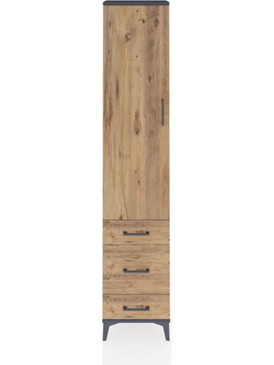 Arges Dolap 2 Raflı 3 Çekmeceli Tek Askılı 44X30X221 Antrasit-Çam