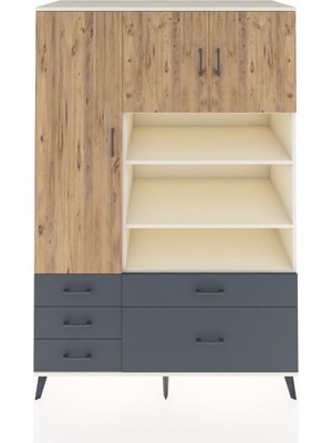 Kronos Dolap 9 Raflı 5 Çekmeceli 3 Kapaklı 132X59X195 Aytaşı-Çam/antrasit