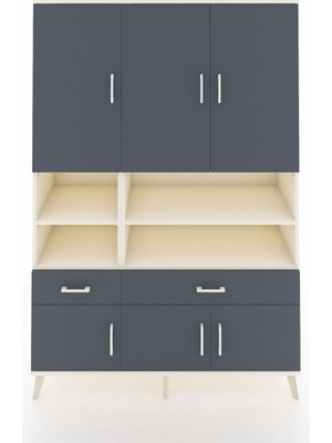 Hyperion Dolap 8 Raflı 2 Çekmeceli 6 Kapaklı 132X44X195 Aytaşı-Antrasit/antrasit