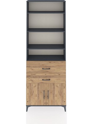 Arges Dolap 5 Raflı 2 Çekmeceli 2 Kapaklı 88X30X243 Antrasit-Çam