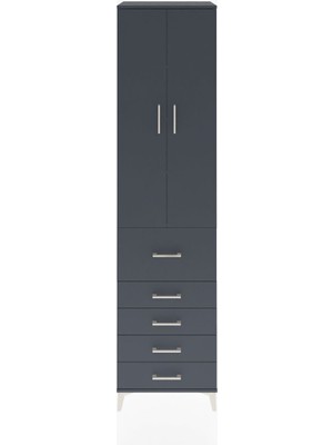 Hyperion Dolap 4 Raflı 5 Çekmeceli 2 Kapaklı 60X44X243 Antrasit-Antrasit