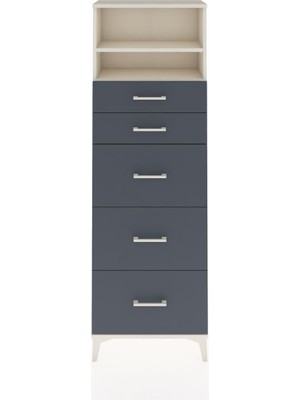 Arges Dolap 2 Raflı 5 Çekmeceli 60X30X182 Aytaşı-Antrasit