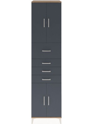 Hyperion Dolap 3 Raflı 4 Çekmeceli 4 Kapaklı 60X44X243 Çam-Antrasit