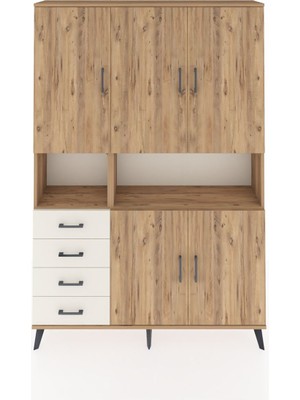 Arges Dolap 7 Raflı 4 Çekmeceli 5 Kapaklı 132X30X195 Çam-Çam/aytaşı
