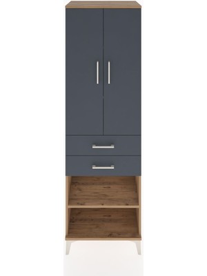 Hyperion Dolap 4 Raflı 2 Çekmeceli 2 Kapaklı 60X44X195 Çam-Antrasit