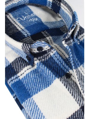 Varetta Erkek Mavi Kışlık Kalın Kareli Oduncu Gömlek – Cepli Geniş Kesim Trend Gömlek Model