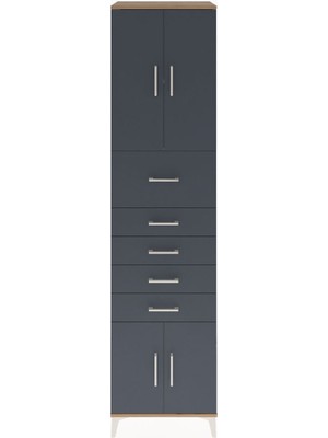 Hyperion Dolap 2 Raflı 5 Çekmeceli 4 Kapaklı 60X44X243 Çam-Antrasit