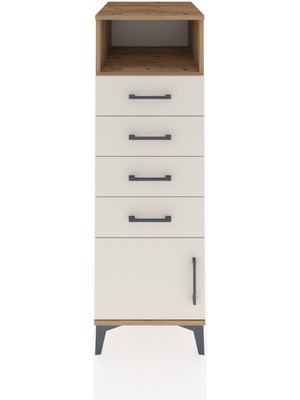 Kronos Dolap Tek Raflı 4 Çekmeceli Tek Kapaklı 44X59X134 Çam-Aytaşı