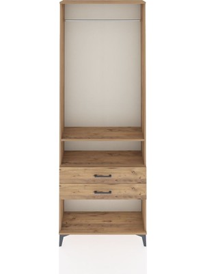 Arges Dolap 2 Raflı 2 Çekmeceli Tek Askılı 88X30X243 Çam-Çam