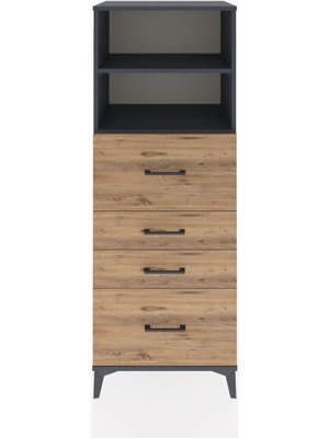 Hyperion Dolap 2 Raflı 4 Çekmeceli 60X44X163 Antrasit-Çam