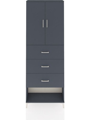 Arges Dolap 3 Raflı 3 Çekmeceli 2 Kapaklı 88X30X243 Antrasit-Antrasit