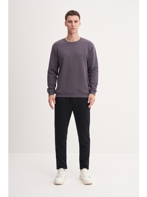 Cazador 54250 Antrasit Erkek Bisiklet Yaka 2 Iplik Baskılı Sweatshirt