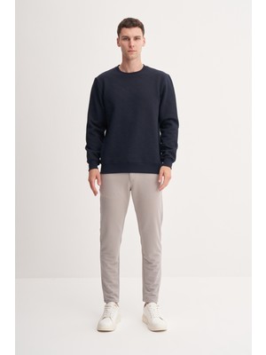 Cazador 53410 Lacivert Erkek Bisiklet Yaka Kendinden Desenli Sweat