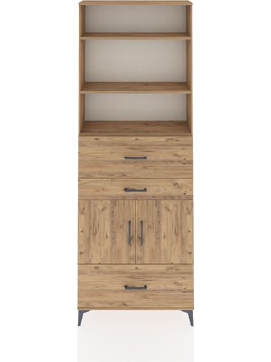 Arges Dolap 4 Raflı 3 Çekmeceli 2 Kapaklı 88X30X243 Çam-Çam