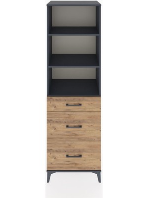 Hyperion Dolap 3 Raflı 3 Çekmeceli 60X44X195 Antrasit-Çam