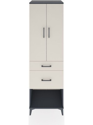 Hyperion Dolap 3 Raflı 2 Çekmeceli 2 Kapaklı 60X44X195 Antrasit-Aytaşı