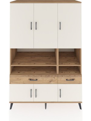 Kronos Dolap 8 Raflı 2 Çekmeceli 6 Kapaklı 132X59X195 Çam-Aytaşı/çam