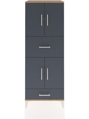 Hyperion Dolap 4 Raflı 2 Çekmeceli 4 Kapaklı 60X44X163 Çam-Antrasit