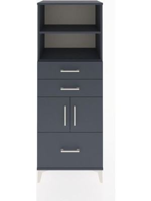 Hyperion Dolap 3 Raflı 3 Çekmeceli 2 Kapaklı 60X44X163 Antrasit-Antrasit