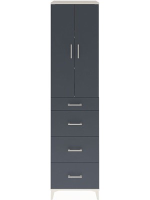 Hyperion Dolap 3 Raflı 4 Çekmeceli 2 Kapaklı 60X44X243 Aytaşı-Antrasit