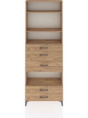 Arges Dolap 4 Raflı 5 Çekmeceli 88X30X243 Çam-Çam