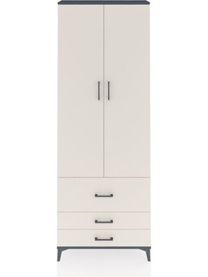 Arges Dolap 4 Raflı 3 Çekmeceli 2 Kapaklı 88X30X243 Antrasit-Aytaşı