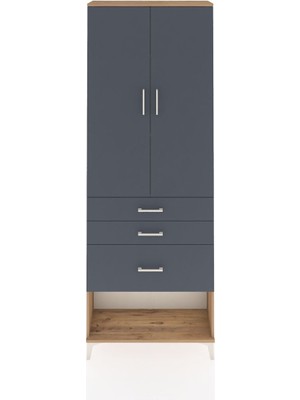 Arges Dolap 3 Raflı 3 Çekmeceli 2 Kapaklı 88X30X243 Çam-Antrasit