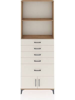 Arges Dolap 2 Raflı 5 Çekmeceli 2 Kapaklı 88X30X243 Çam-Aytaşı