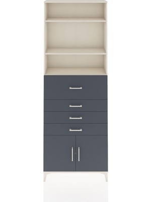 Arges Dolap 4 Raflı 4 Çekmeceli 2 Kapaklı 88X30X243 Aytaşı-Antrasit