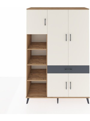 Hyperion Dolap 8 Raflı Tek Çekmeceli 5 Kapaklı 132X44X195 Çam-Aytaşı/antrasit