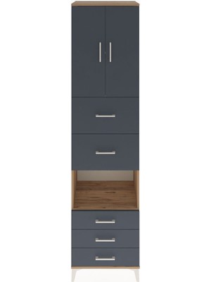 Hyperion Dolap 3 Raflı 5 Çekmeceli 2 Kapaklı 60X44X243 Çam-Antrasit