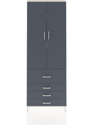 Arges Dolap 3 Raflı 4 Çekmeceli 2 Kapaklı 88X30X243 Aytaşı-Antrasit
