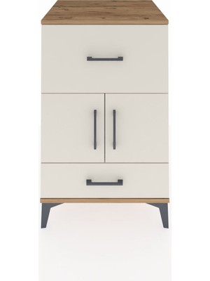 Kronos Komodin Tek Raflı 2 Çekmeceli 2 Kapaklı 60X59X96 Çam-Aytaşı